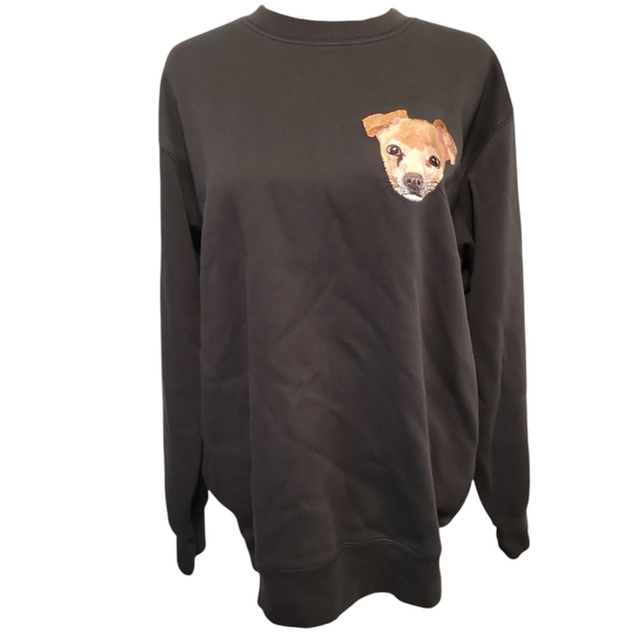 Made In PRC Fleece Lined Unisex Black Sweater With Dog On Left Chest XL - Picture 1 of 7